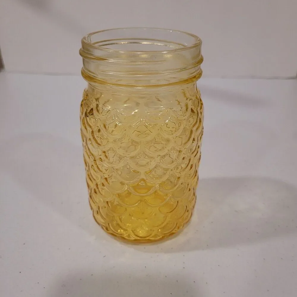 Mason Jar Pint Vase – Textured Pattern – Sunny Yellow – 5.25
